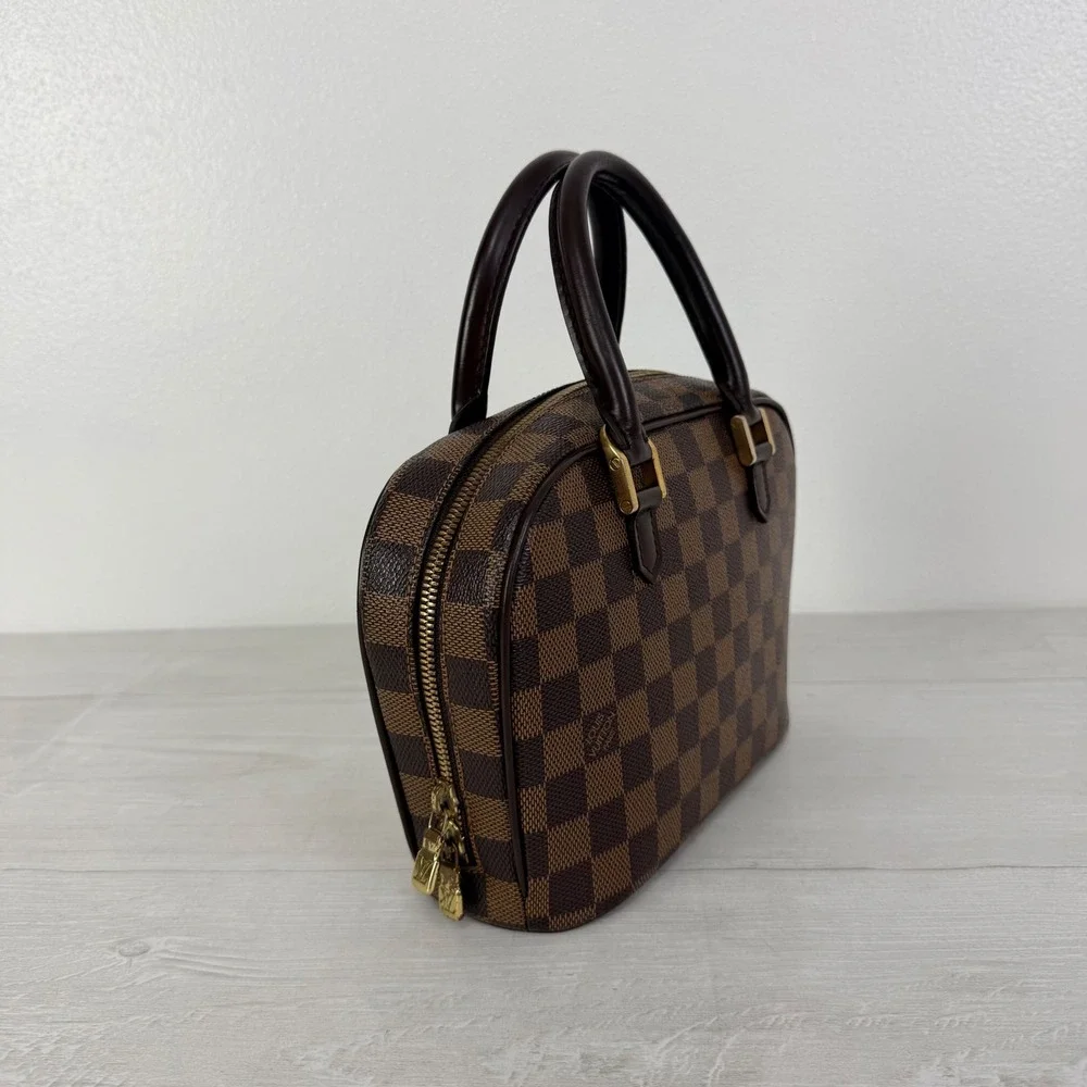 Louis Vuitton Damier Ebene Sarria Mini Handbag Brown Canvas Leather Bag Vintage